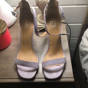 Lavender suede open toe heels